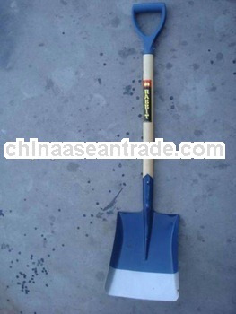 plastic grip of square shovel with wood handle