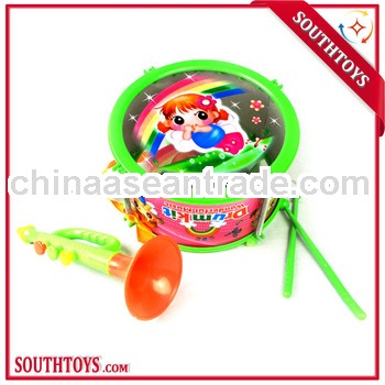 plastic toy jazz drum and horn instruments