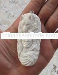 Wolf in Buffalo Bone Balinese Carved Pendant