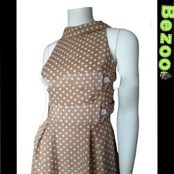 Casual Sleeveless Beige Polka Dots Dress