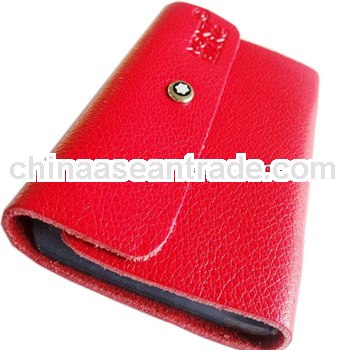 promotional business card holder leather small book in red with logo debossed