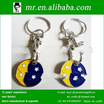 promotional moon and star enamel metal shopping jeton token coin holder keychain
