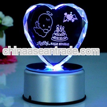pure crystal 3d laser engraved with led base for lover gift (R-0138)