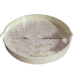 High quality eco-friendly hand made vietnam mother of pearl inlay lacquered dinner tray with handles