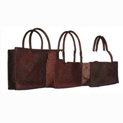 Set 3 Pandanus Rectangular Bag In Brown Color With Jejet