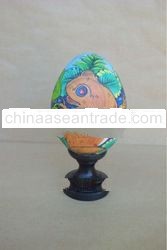 Wooden Duck Egg With "Frogs"
