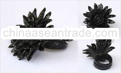 High Quality New Design Costume Fashion Leather Flower Ring