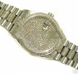 New Men's 18k Solid White Gold & Diamond (4.3ct) Watch