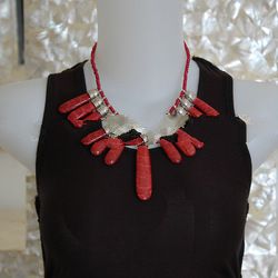 red coral cutting polished for necklace with stainless art