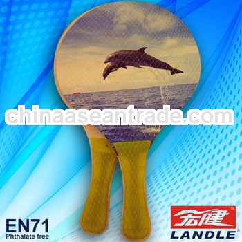 regular size wood made beach racket decal printing beach ball racket