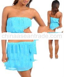 STYLE DBZ47-BLU: BLUE MINI STAR PRINT WITH TIE WAIST DETAIL