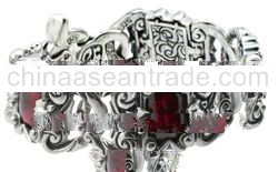 Silver bracelet with big links and garnet stones from 925 sterling silver