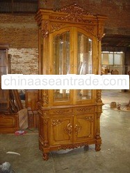 teak display cabinet carving