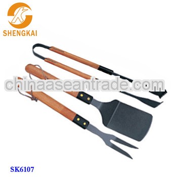stainless steel 3pcs wooden handle bbq cooking tools set