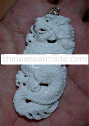 Bali Pendant Necklace China Dragon From Buffalo Bone Carving with Silver bail 925