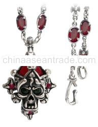 Silver jewelry skull necklace garnet