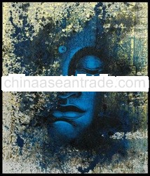 Blue Budha faces with gold pradha painting