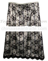 Lace on Stripes Silk Satin Skirt