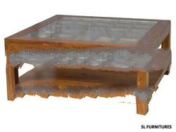 Coffee Table with Glass Top & Solid Shelf - Wooden Coffee Table