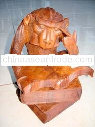 Monkey Thinking Wood Carving,