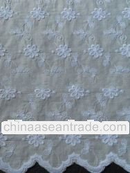 Polyester / Cotton White Floral Designs TC Embroidery Fabric