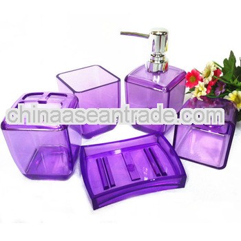 top grade 5 piece plastic purple bathroom accessory