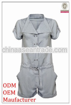 triangle collar short sleeve with tab self belt jumpsuits for women