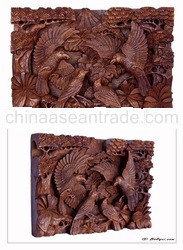 Wood relief panel, 'Bird jungle'