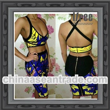 two piece women dress hl printed bandage dress hot sell manufacture