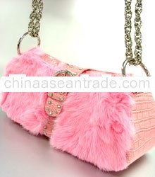 Light Pink Fur Crystals Alligator Bag