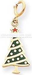 Enamel Christmas Tree Charm, 14K Yellow Gold