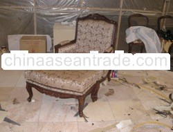 Mahogany Solid Wood Italian Antique Lounge Chair and Ottoman