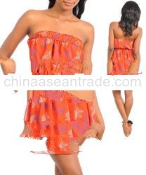 STYLE DBZ21: FLORAL PRINT FLOWY STRAPLESS DRESS