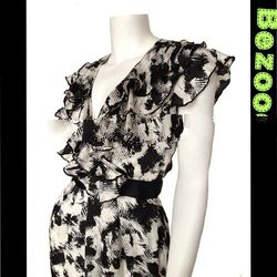 Casual Black & White Printed Ruffles Dress