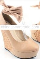 Women's High Heel Ribbon Design Wedges Grey