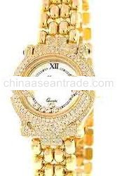 18k Gold Watch-Women's With Floating Diamonds Ruby Accents A
