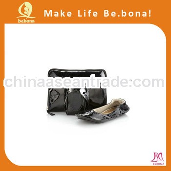 useful Foldable Ballerina Flats Black Patent for after party and shopping