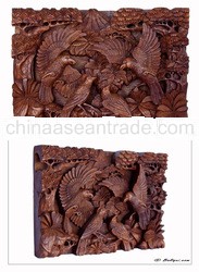 Wood relief panel, 'Birds jungle'