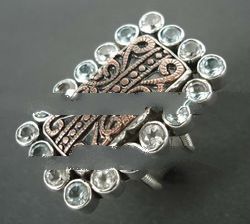 RFMN0027 - Sterling Silver Ring Contemporary with Brass Motif & Gemstones