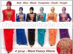 Lotus Leaf Embellished Puff Sleeve Embroidery Longer Muslim Dress with inner/1set/6pcs/6color