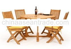 Teak Outdoor Furniture Set: Teak Round Table C base and Folding Chair