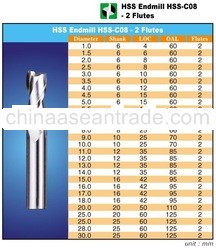 Hss Co8 End Mills 2 Flutes