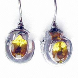 Silver Earrings Decorated with Citrine Crystals