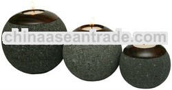 lava stone ball candle holder with round wooden top