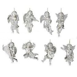 Set of 8 Silver Splendor Angel Cherub Christmas Ornaments
