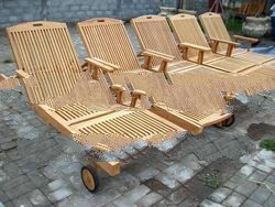 Teak Sun Lounger with Tray and Wheels Manufactory