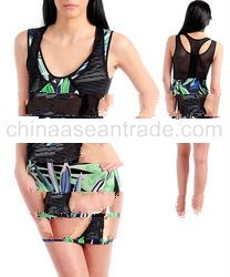 STYLE DBZ79: SLEEVELESS LEAF PRINT DRESS