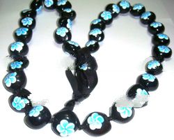 kukui nut w painted hibiscus Necklace