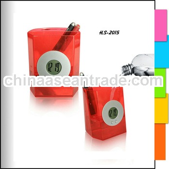 water power pen holder lcd clock
