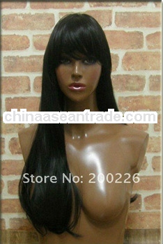 wholesale 100% human hair virgin remy malaysian full lace wigs with bangs
